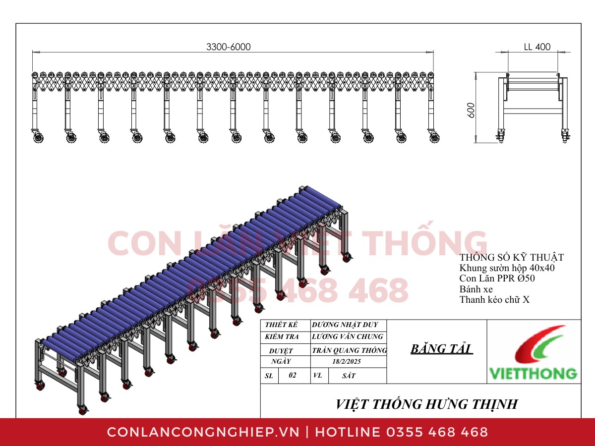 Mẫu thiết kế băng tải con lăn xếp