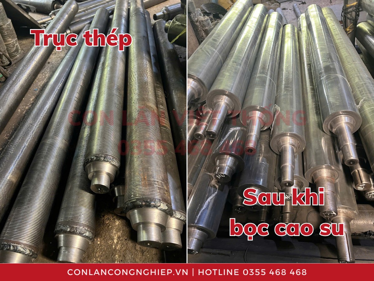 Trục con lăn trước và sao khi bọc cao su