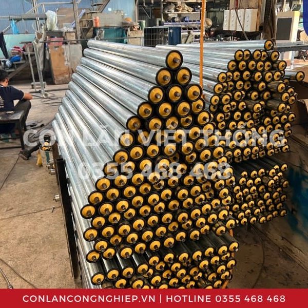 Con lăn trọng lực thép mạ kẽm ép cốc bi nhựa Ø49